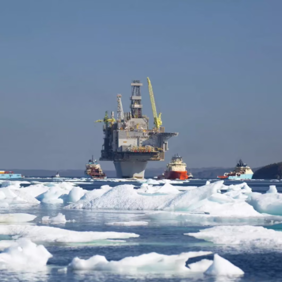 Image of Hebron GBS in the ice offshore Canada